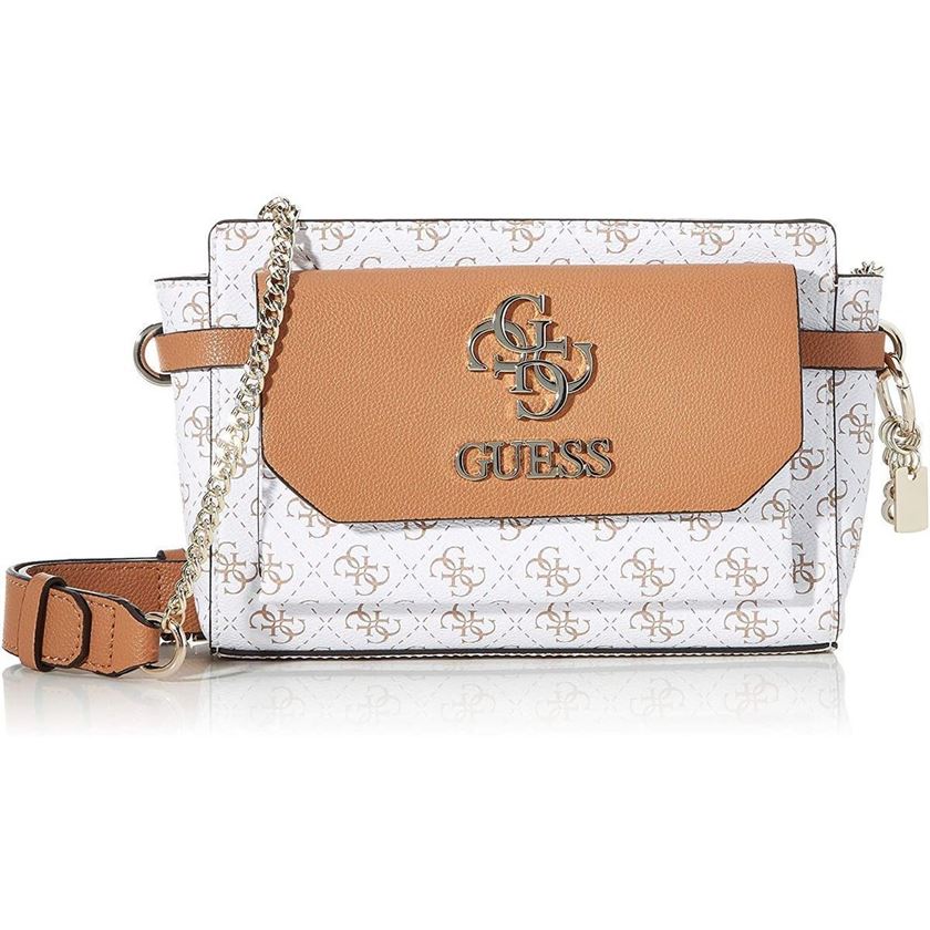 Cabas et sac shopping femme Guess top zip esme logo 4g blanc VoShoes