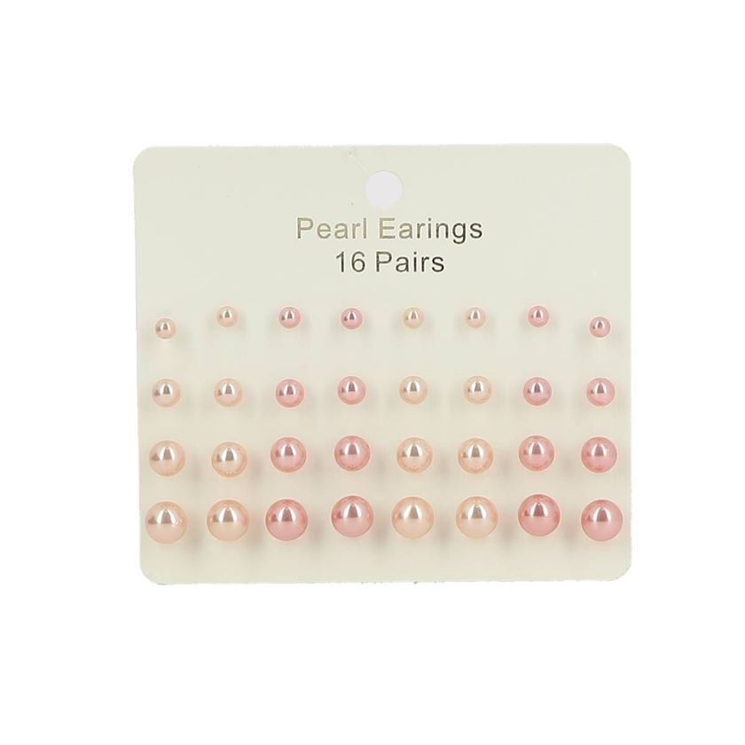 HELASTIK BOUCLES D'OREILLES PERLES 16 PAIRES:Rose/Pvc/Pvc/ND/Rose