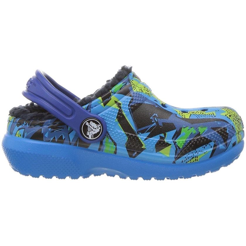 HERNANDEZ S KID'S CLASSIC FUZZ LINED GRAPHIC CLOG:Bleu/Caoutchouc/Caoutchouc/Caoutchouc/Bleu