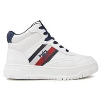 HOPILLON STRIPES HIGH TOP LACE-UP:Blanc/Cuir/Textile/Caoutchouc/Bleu