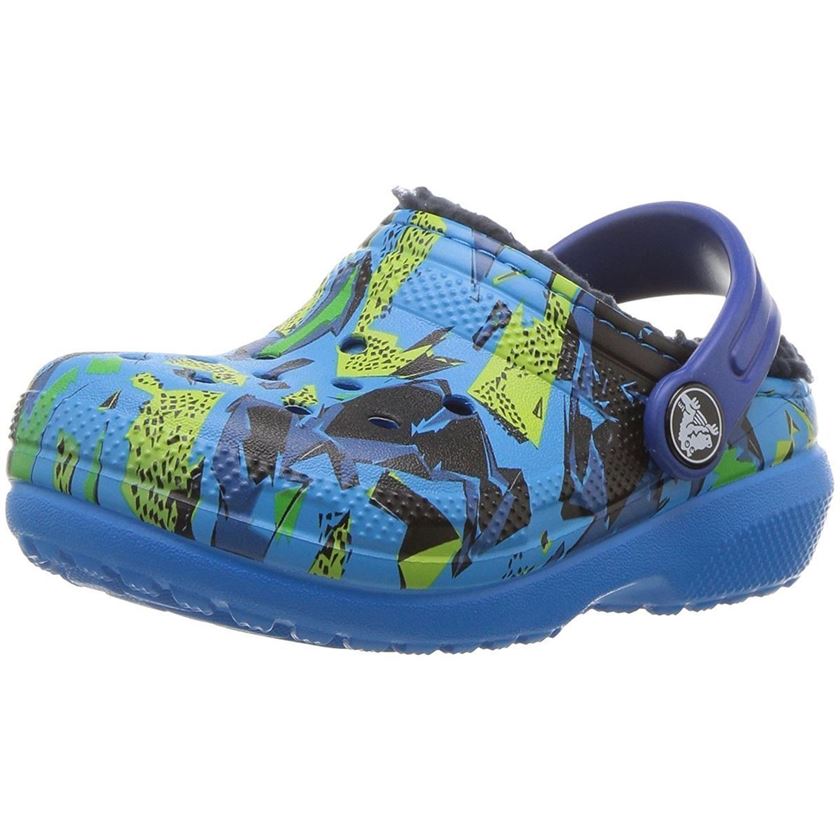 Crocs fille kids classic fuzz lined graphic clog bleu1595001_2 sur voshoes.com