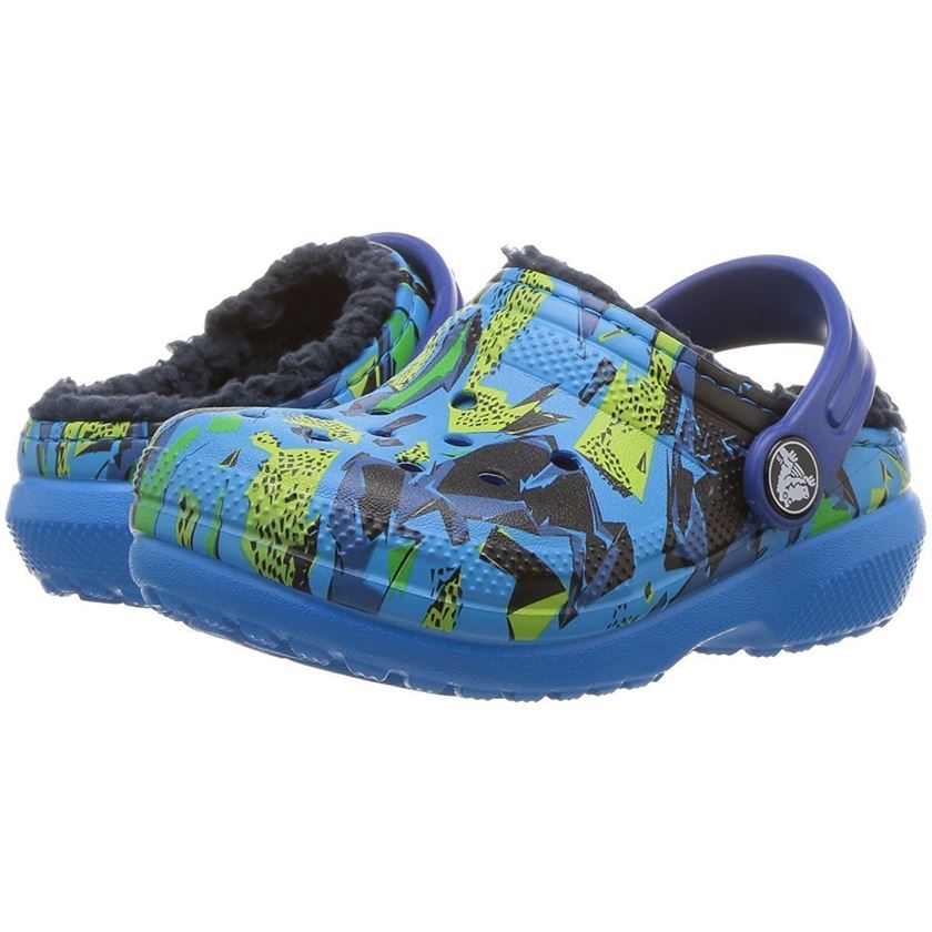 Crocs fille kids classic fuzz lined graphic clog bleu1595001_5 sur voshoes.com