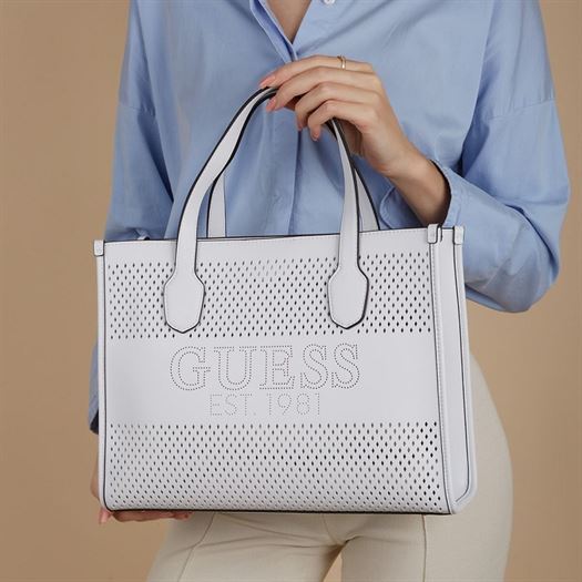 Guess femme katey perf small tote blanc2102403_3 sur voshoes.com
