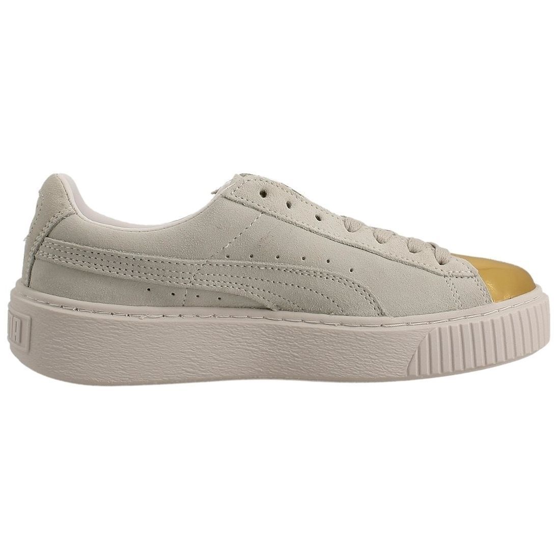 Baskets mode femme Puma suede platform gold blanc VoShoes